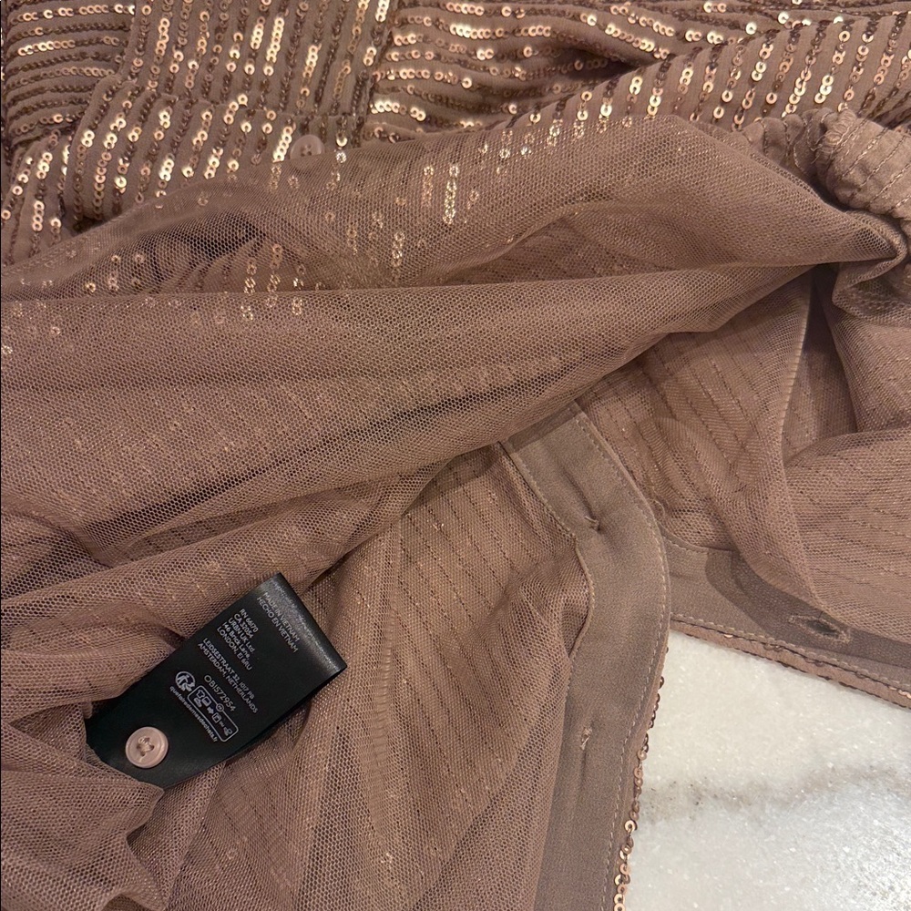 NWT Anthropologie Brown Sequin Blouse with attached lining - Picture 9 of 9